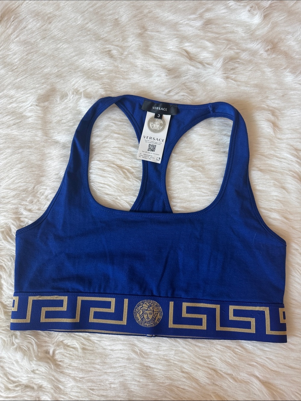 Versace Royal Blue Gold-Trim Racerback Sports Bra